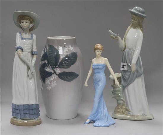 A B&G vase, a Doulton figure of Diana Princess of Wales and two others